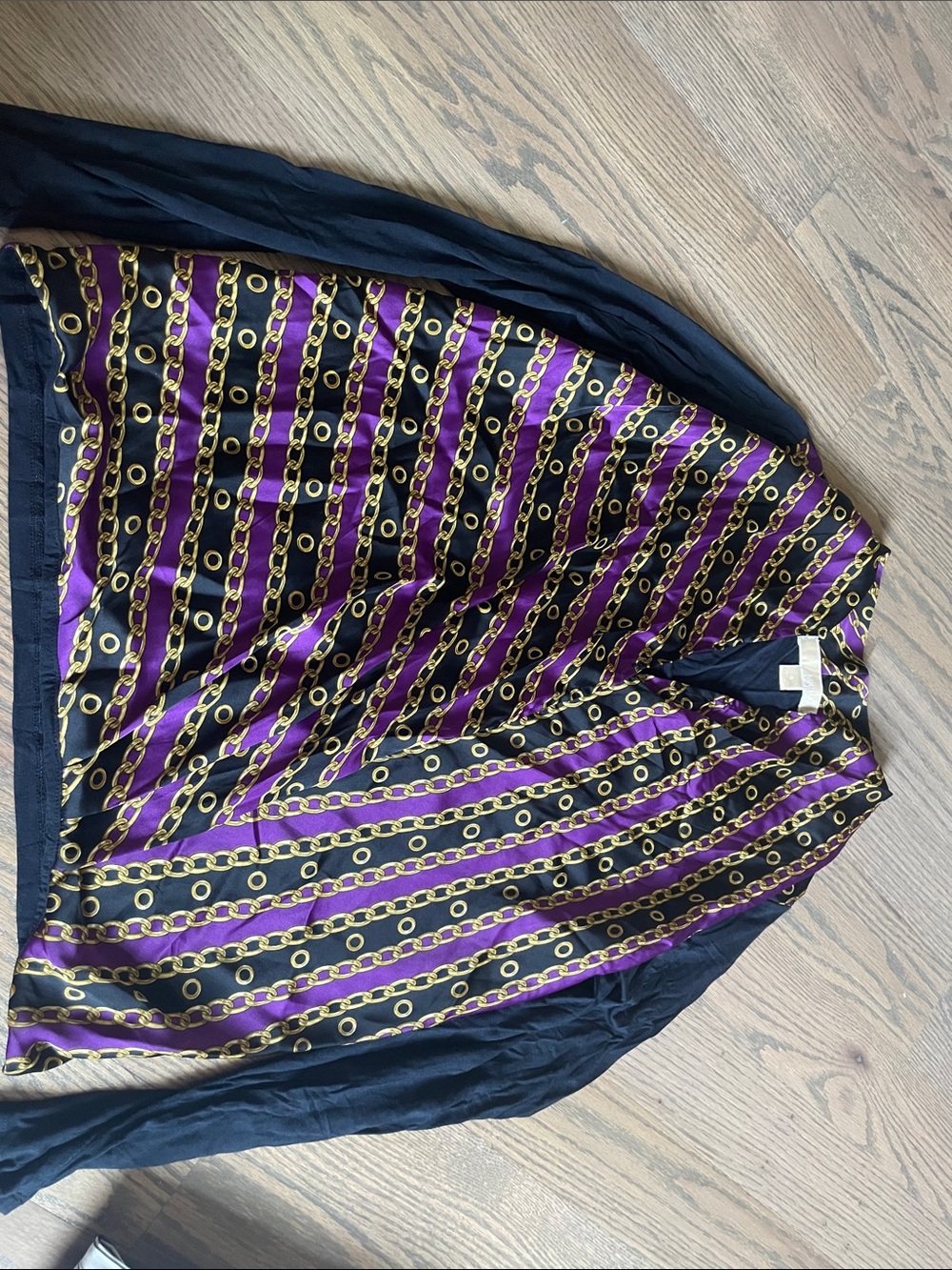 Michael Kors Black, Purple & Gold Chain-Print Midi Skirt